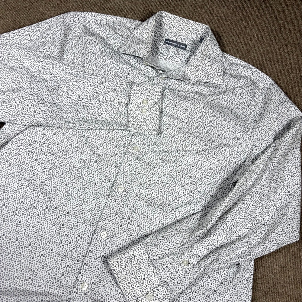 Geoffrey Beene Dress Shirt Mens L White Floral Slim Fit Stretch Collar Button Up